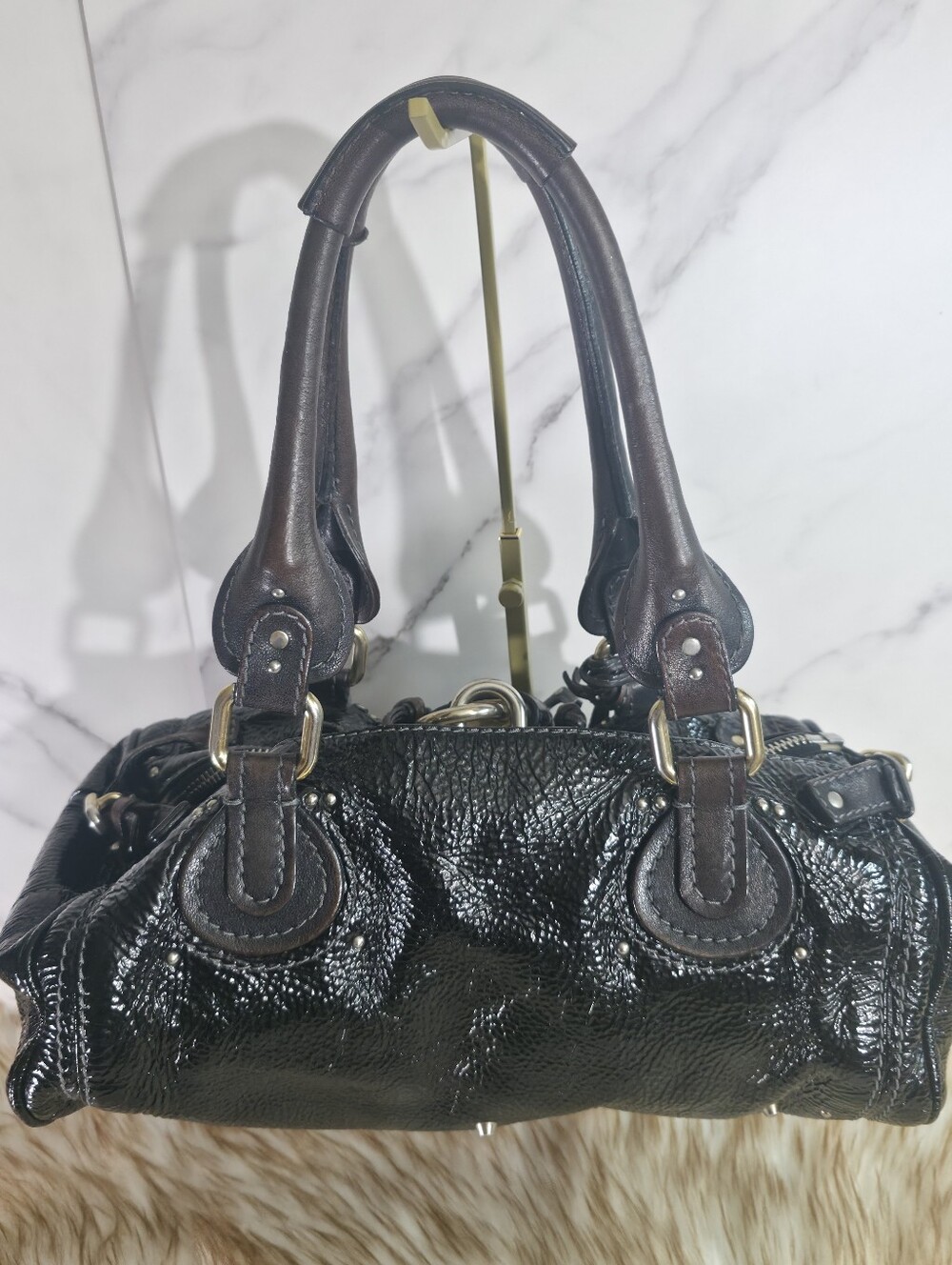 Chloe Black Patent Leather Satchel with Gold Hardware - Picture 5 of 16